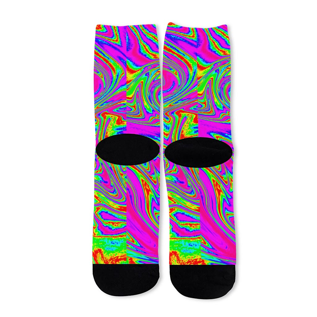 Abstract Psychedelic Liquid Trippy Print Long Socks