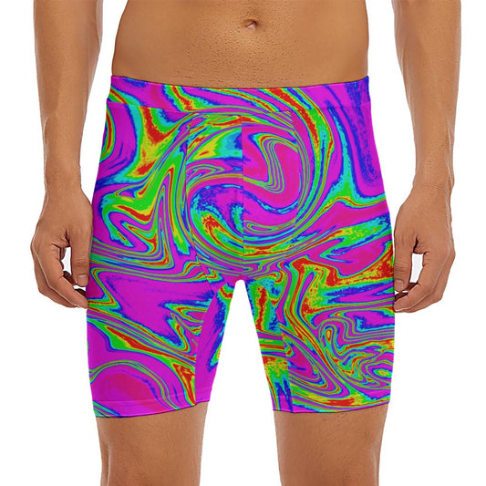 Abstract Psychedelic Liquid Trippy Print Men's Long Boxer Briefs