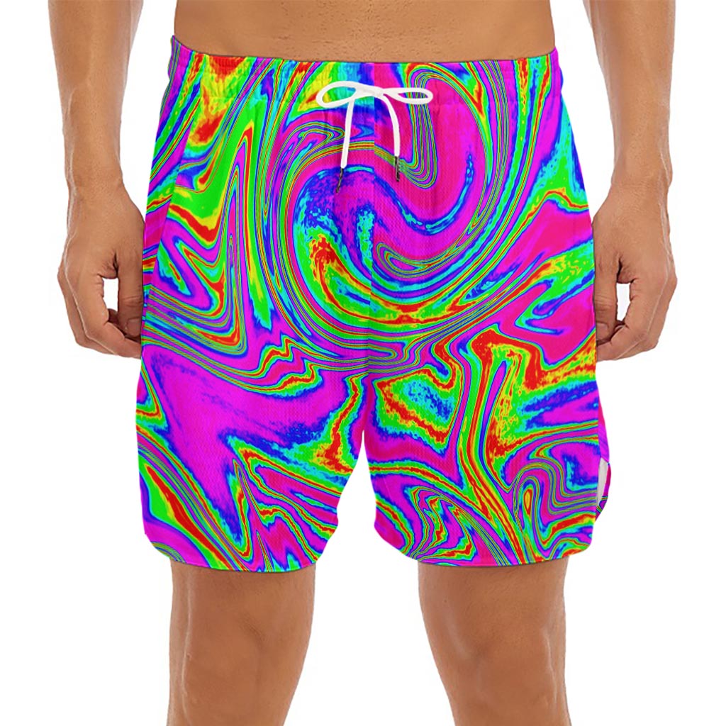 Abstract Psychedelic Liquid Trippy Print Men's Split Running Shorts