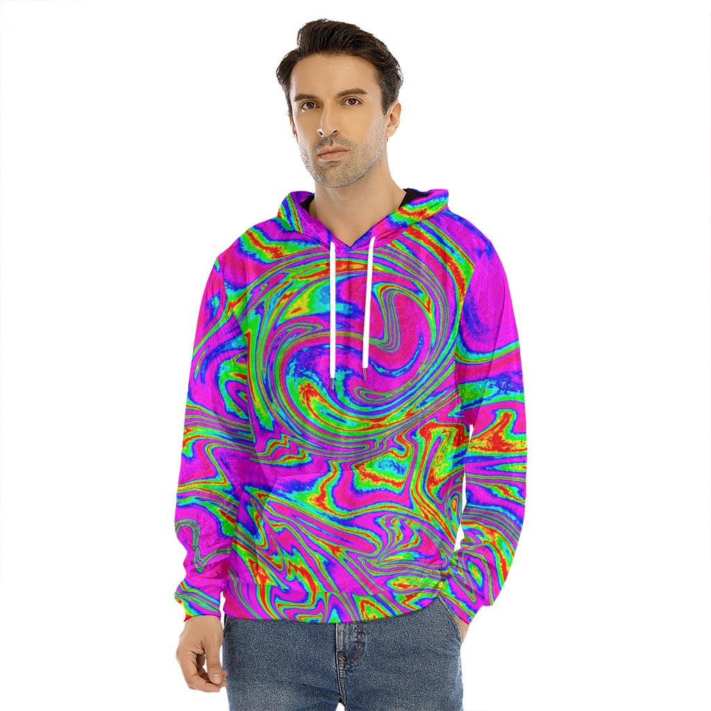 Abstract Psychedelic Liquid Trippy Print Men's Velvet Pullover Hoodie