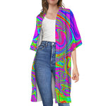 Abstract Psychedelic Liquid Trippy Print Open Front Beach Cover Up