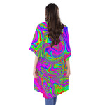 Abstract Psychedelic Liquid Trippy Print Open Front Beach Cover Up