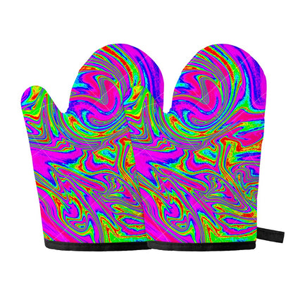 Abstract Psychedelic Liquid Trippy Print Oven Mitts