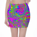 Abstract Psychedelic Liquid Trippy Print Pencil Mini Skirt
