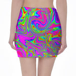 Abstract Psychedelic Liquid Trippy Print Pencil Mini Skirt