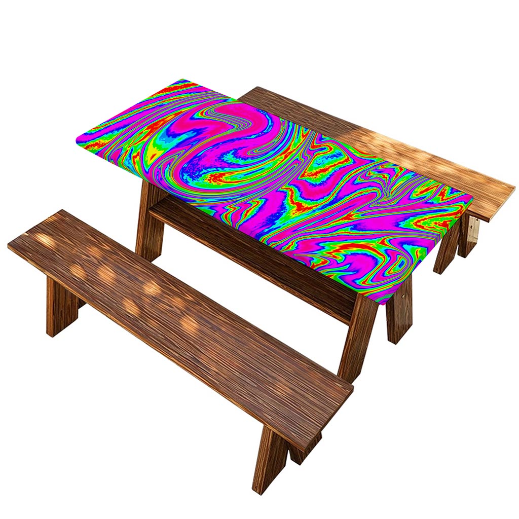 Abstract Psychedelic Liquid Trippy Print Picnic Table Cover