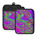 Abstract Psychedelic Liquid Trippy Print Pot Holders With Pocket
