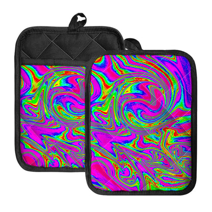 Abstract Psychedelic Liquid Trippy Print Pot Holders With Pocket