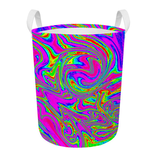 Abstract Psychedelic Liquid Trippy Print Round Laundry Basket