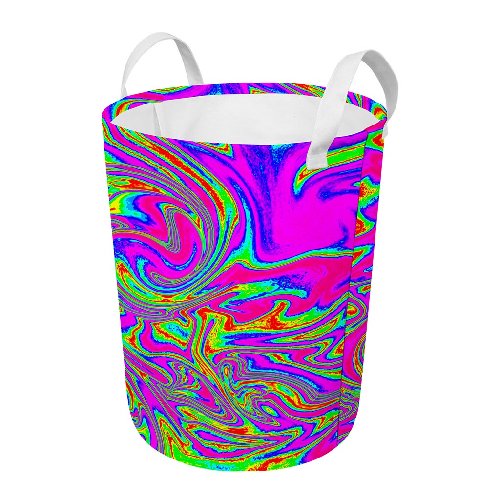 Abstract Psychedelic Liquid Trippy Print Round Laundry Basket