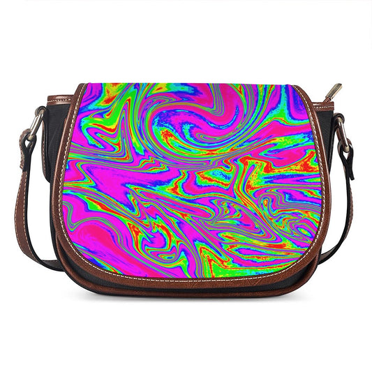 Abstract Psychedelic Liquid Trippy Print Saddle Bag
