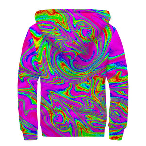 Abstract Psychedelic Liquid Trippy Print Sherpa Lined Zip Up Hoodie