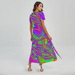 Abstract Psychedelic Liquid Trippy Print Short Sleeve Maxi Dress