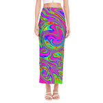 Abstract Psychedelic Liquid Trippy Print Side Slit Maxi Skirt