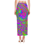 Abstract Psychedelic Liquid Trippy Print Side Slit Maxi Skirt