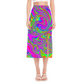 Abstract Psychedelic Liquid Trippy Print Side Slit Midi Skirt