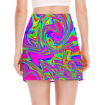 Abstract Psychedelic Liquid Trippy Print Side Slit Mini Skirt