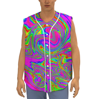 Abstract Psychedelic Liquid Trippy Print Sleeveless Baseball Jersey