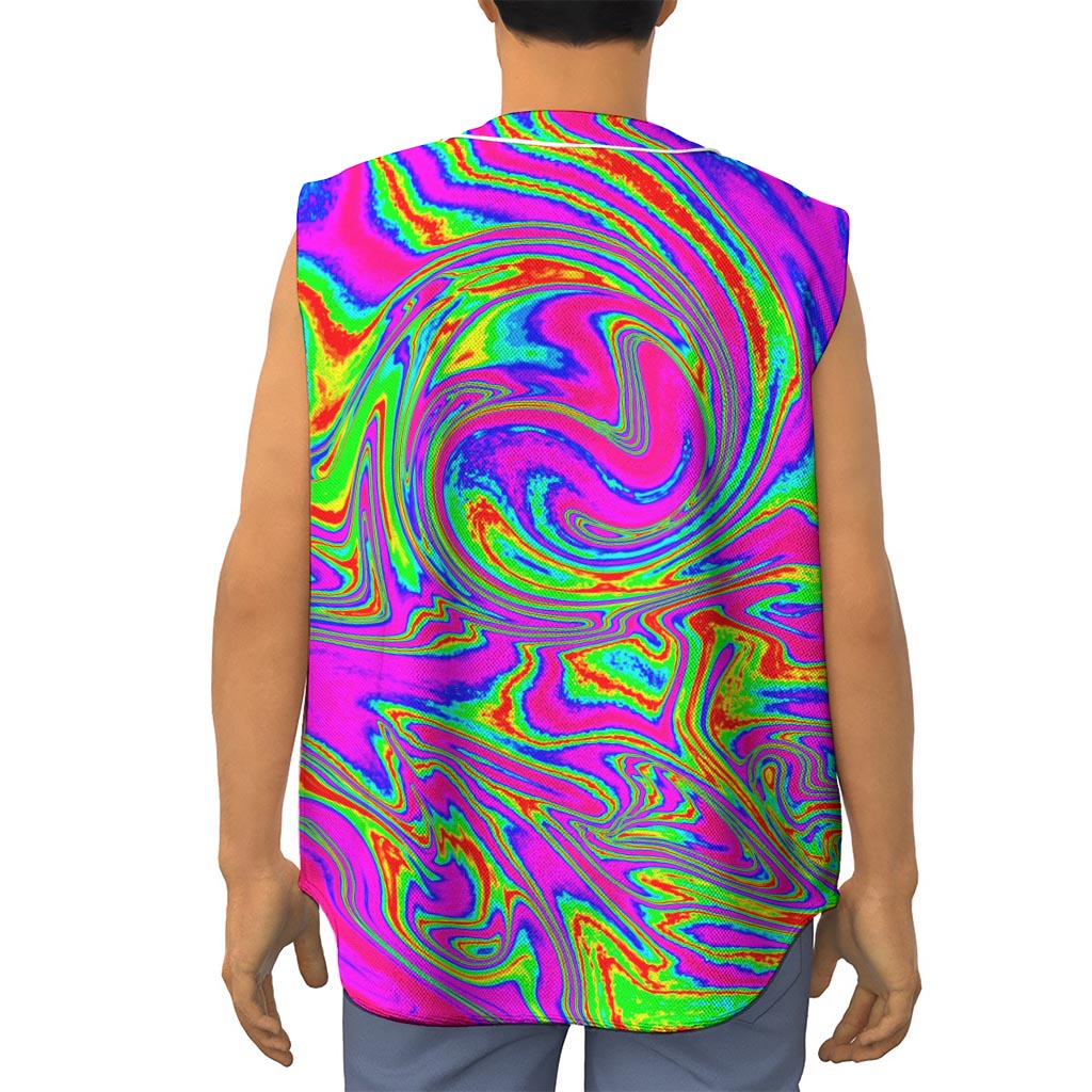 Abstract Psychedelic Liquid Trippy Print Sleeveless Baseball Jersey