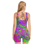 Abstract Psychedelic Liquid Trippy Print Sleeveless One Piece Swimsuit