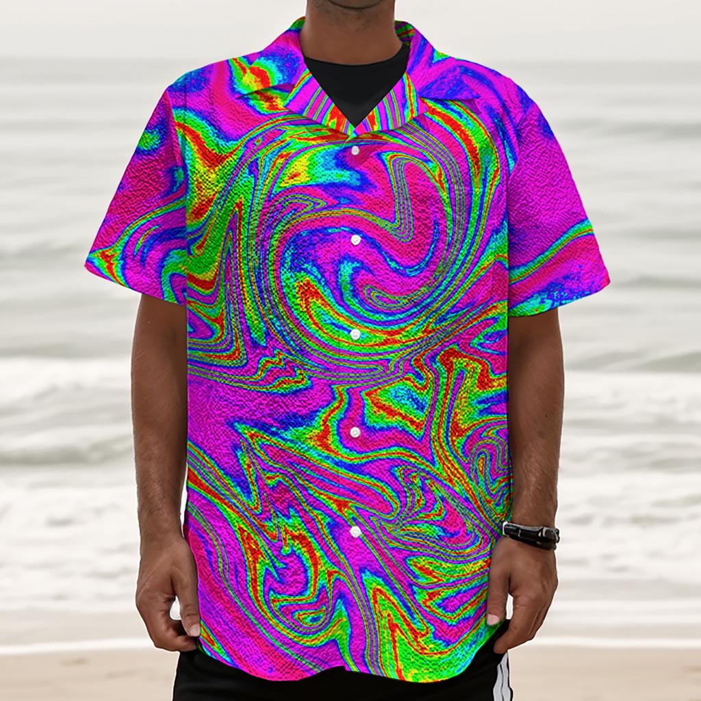 Abstract Psychedelic Liquid Trippy Print Textured Short Sleeve Shirt