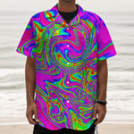 Abstract Psychedelic Liquid Trippy Print Textured Short Sleeve Shirt