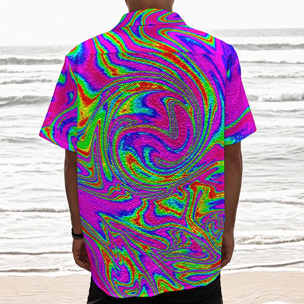 Abstract Psychedelic Liquid Trippy Print Textured Short Sleeve Shirt