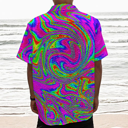 Abstract Psychedelic Liquid Trippy Print Textured Short Sleeve Shirt