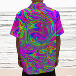 Abstract Psychedelic Liquid Trippy Print Textured Short Sleeve Shirt
