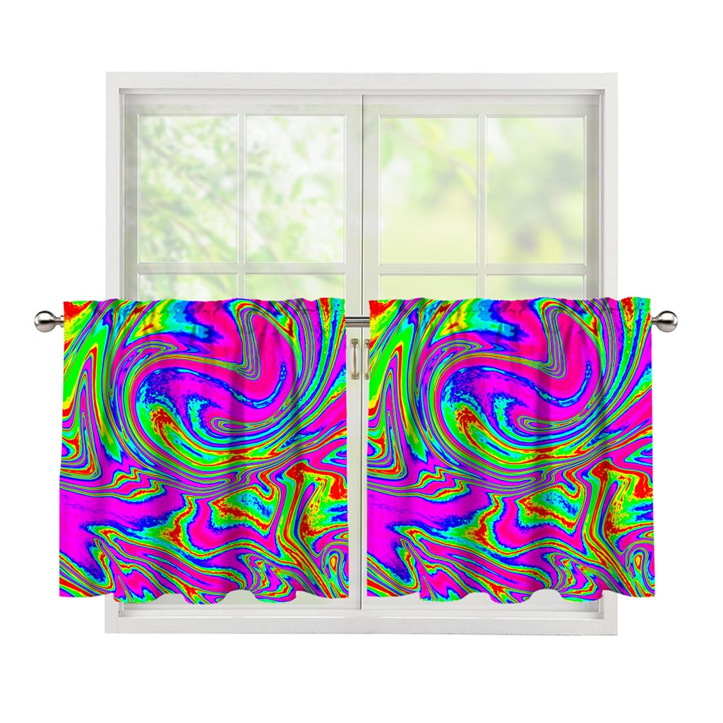 Abstract Psychedelic Liquid Trippy Print Tier Curtains