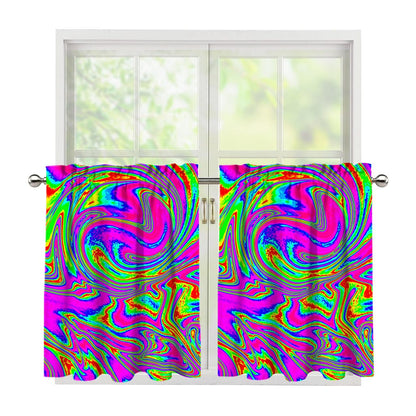 Abstract Psychedelic Liquid Trippy Print Tier Curtains