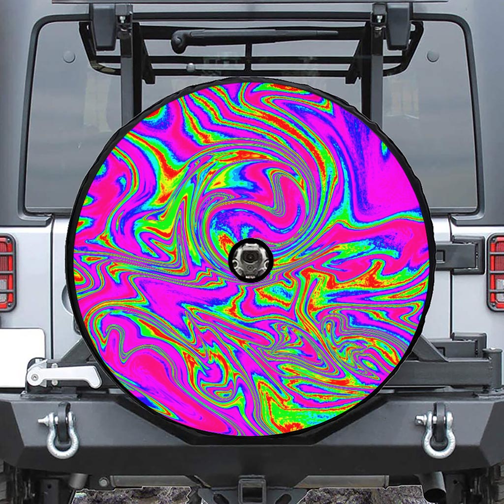 Abstract Psychedelic Liquid Trippy Print Tire Cover With Camera Hole