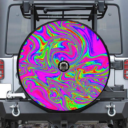 Abstract Psychedelic Liquid Trippy Print Tire Cover With Camera Hole