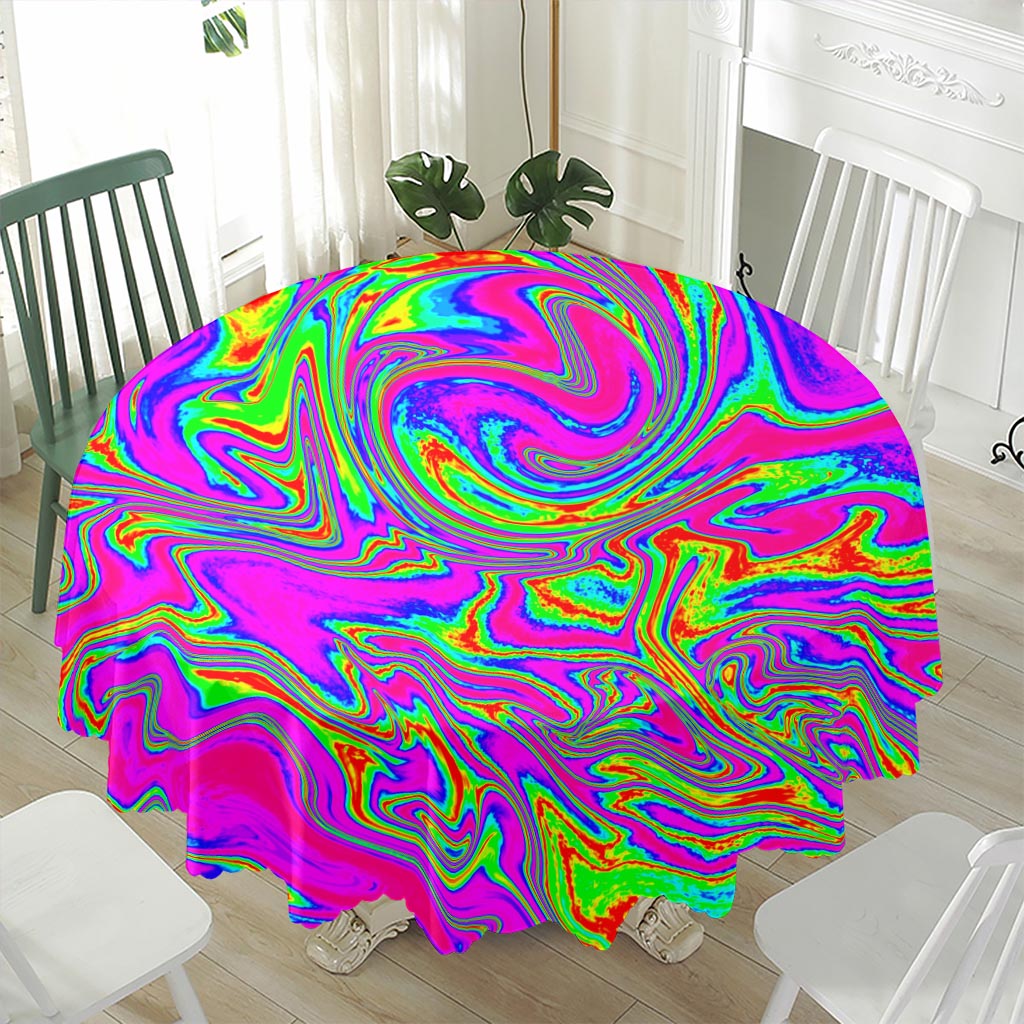 Abstract Psychedelic Liquid Trippy Print Waterproof Round Tablecloth