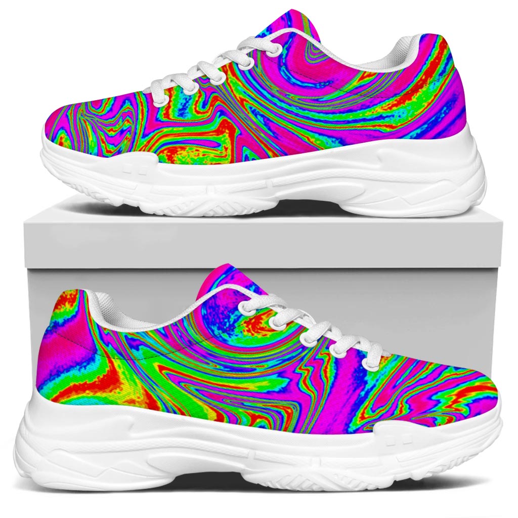 Abstract Psychedelic Liquid Trippy Print White Chunky Shoes