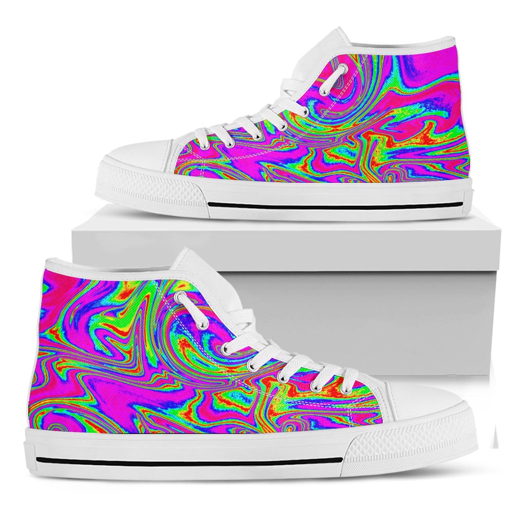 Abstract Psychedelic Liquid Trippy Print White High Top Sneakers