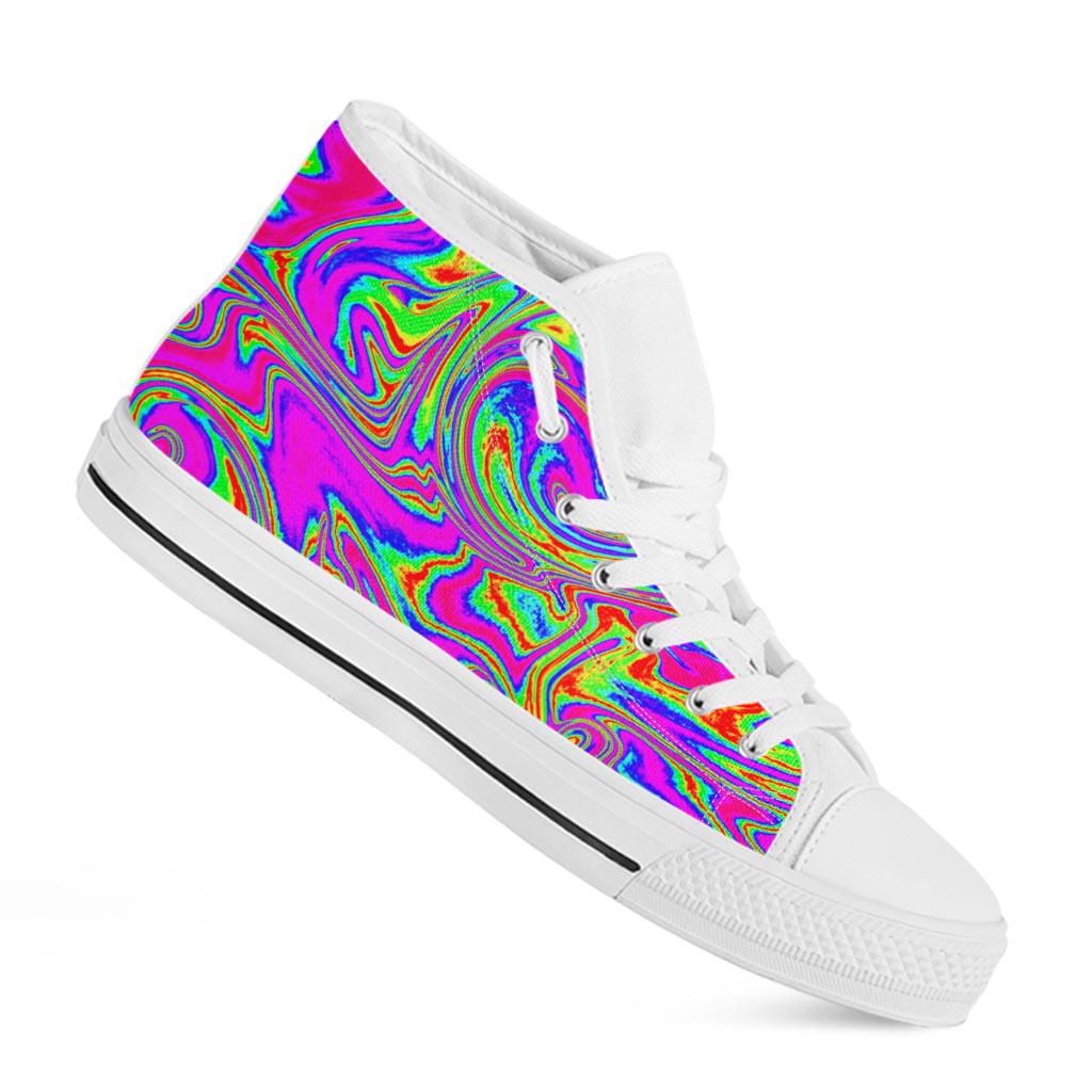 Abstract Psychedelic Liquid Trippy Print White High Top Sneakers