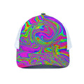 Abstract Psychedelic Liquid Trippy Print White Mesh Trucker Hat
