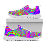 Abstract Psychedelic Liquid Trippy Print White Running Shoes