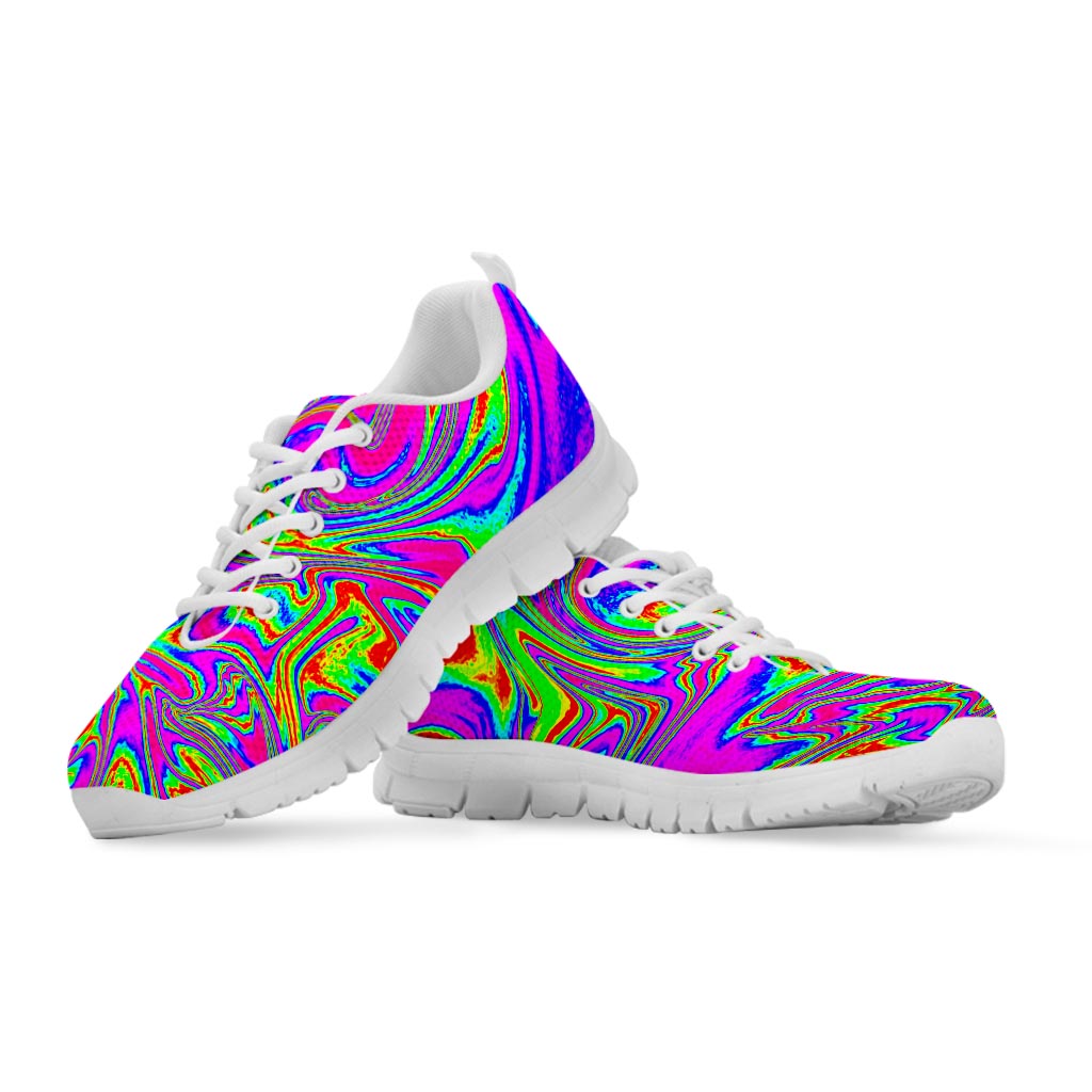 Abstract Psychedelic Liquid Trippy Print White Running Shoes