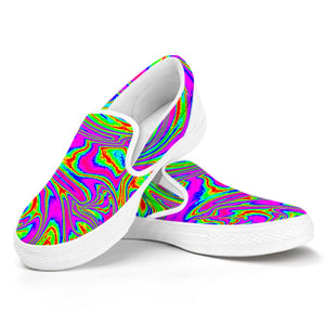 Abstract Psychedelic Liquid Trippy Print White Slip On Sneakers