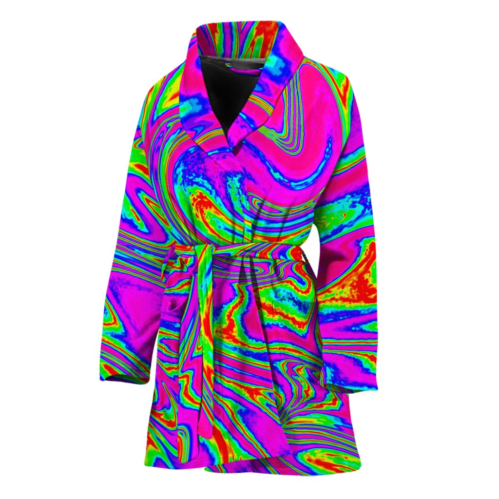 Abstract Psychedelic Liquid Trippy Print Women's Bathrobe