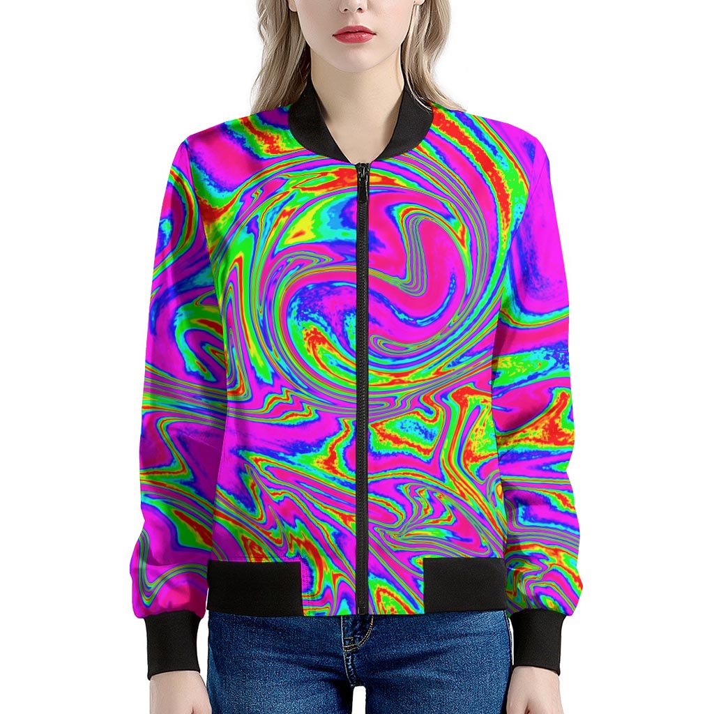 Abstract Psychedelic Liquid Trippy Print Women's Bomber Jacket