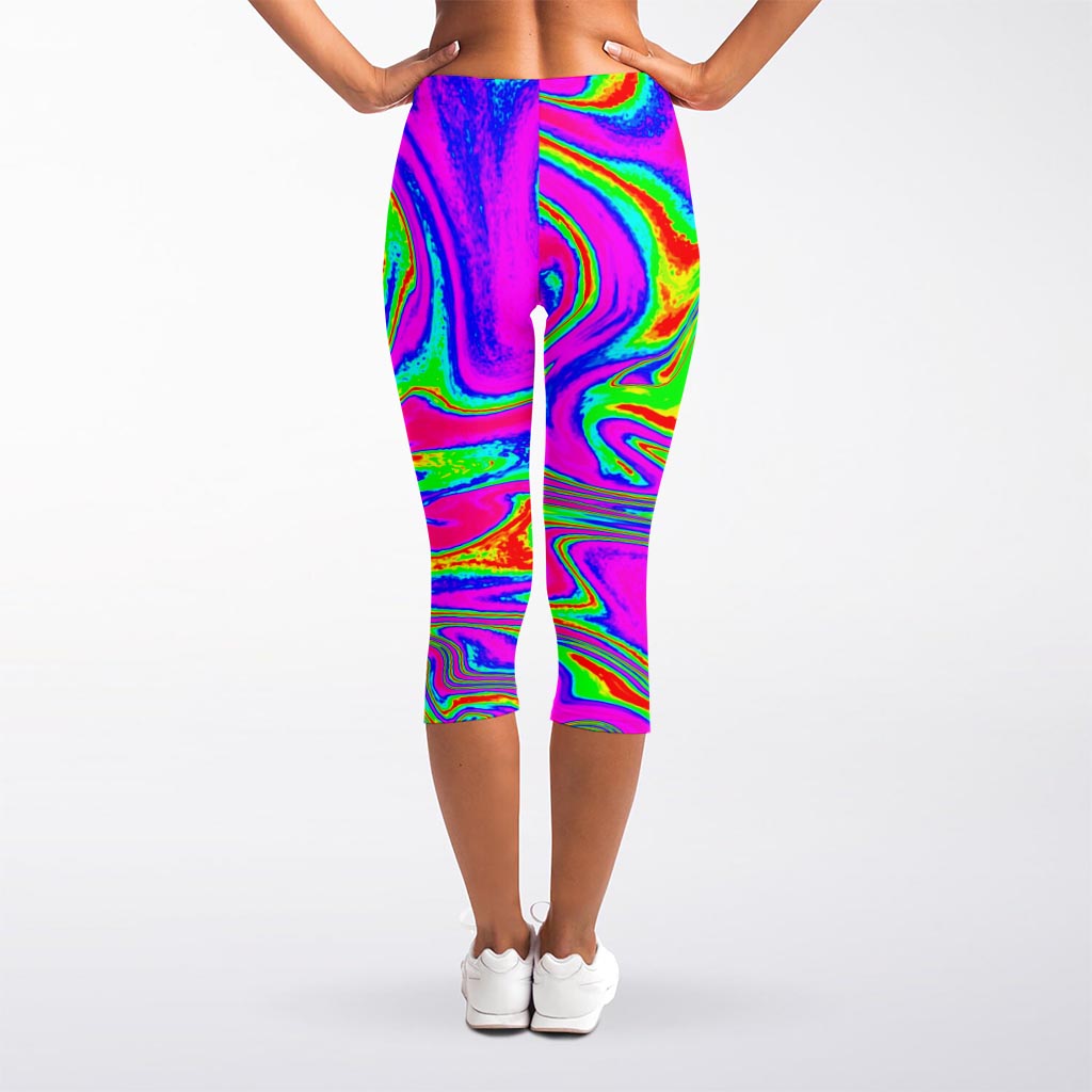 Abstract Psychedelic Liquid Trippy Print Women's Capri Leggings