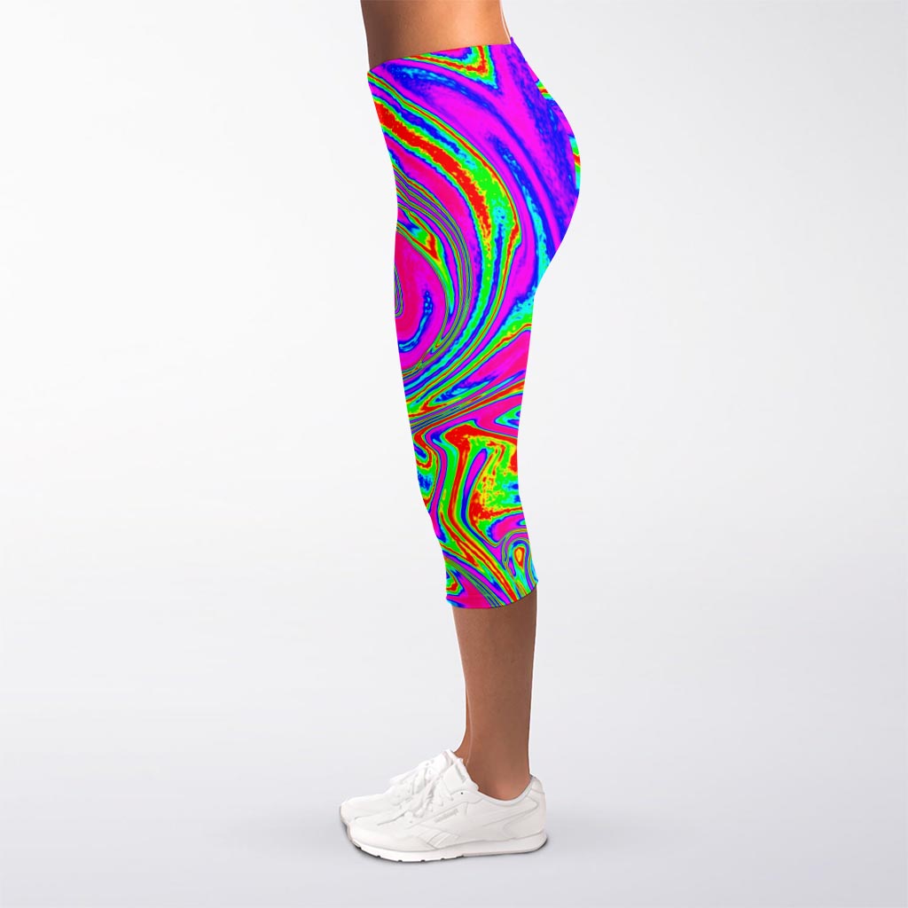 Abstract Psychedelic Liquid Trippy Print Women's Capri Leggings