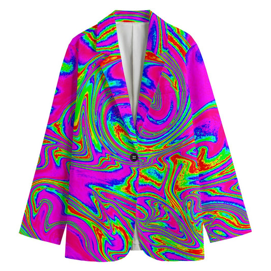 Abstract Psychedelic Liquid Trippy Print Women's Cotton Blazer