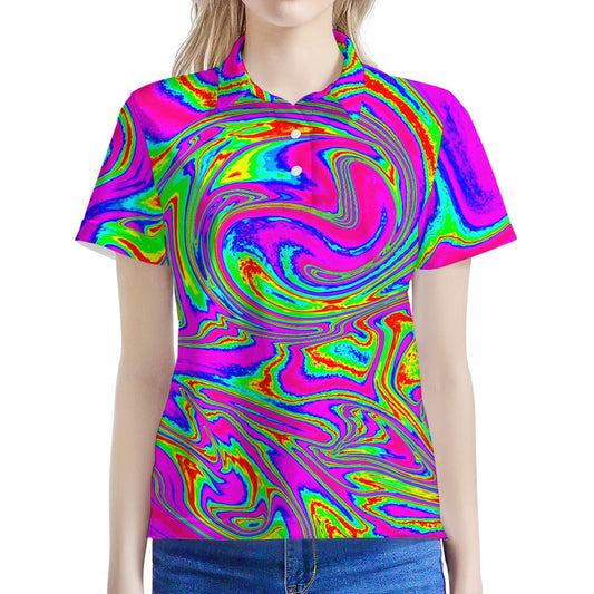 Abstract Psychedelic Liquid Trippy Print Women's Polo Shirt
