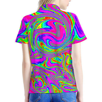 Abstract Psychedelic Liquid Trippy Print Women's Polo Shirt