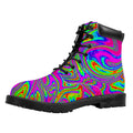 Abstract Psychedelic Liquid Trippy Print Padded Collar Lace Up Boots
