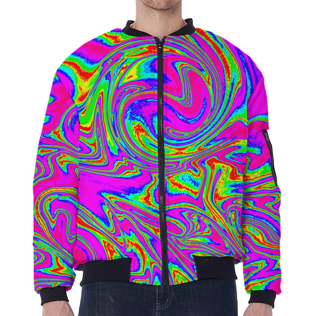 Abstract Psychedelic Liquid Trippy Print Zip Sleeve Bomber Jacket